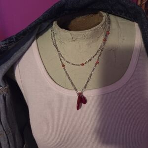 Silver and Red Beaded Necklace